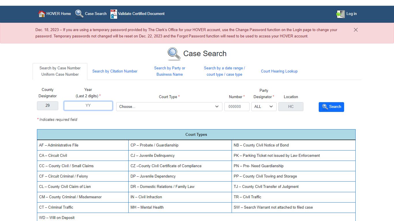 Case Search - Hover Home